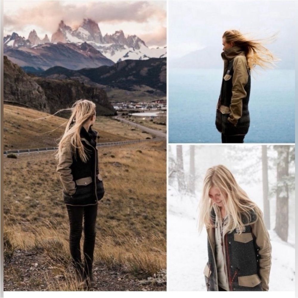 Patagonia Womens Reclaimed Wool Parka L Two-Tone Utility Gray Tan Twin Peaks